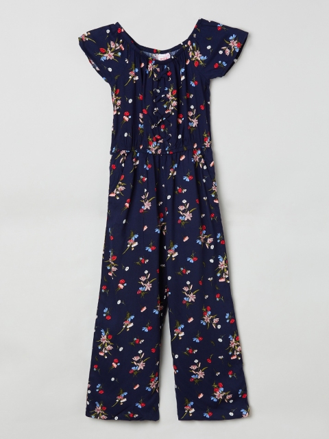 

max Girls Navy Blue & Red Striped Basic Jumpsuit