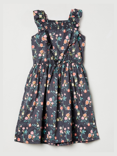 

max Girls Blue Printed Fit and Flare Cotton Dress