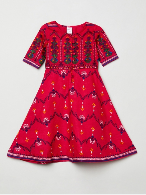 

max Girls Pink Printed A-Line Cotton Dress