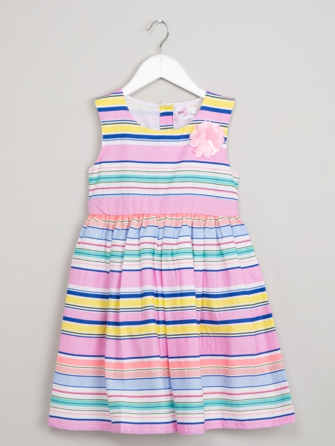 

max Girls Multicoloured Striped Fit and Flare Dress, Multi