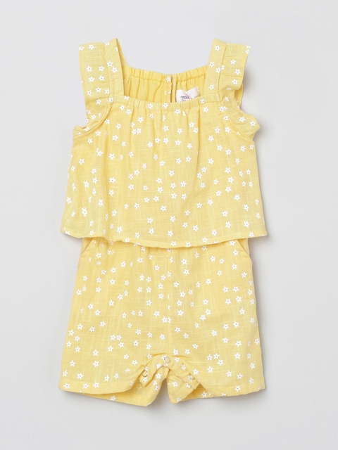 

max Girls Yellow Printed Cotton Playsuit