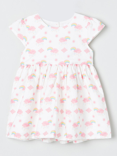 

max Girls White Printed A-Line Cotton Dress