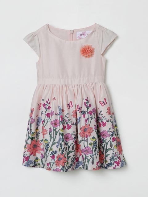 

max Girls Pink & Green Floral Printed Fit and Flare Dress