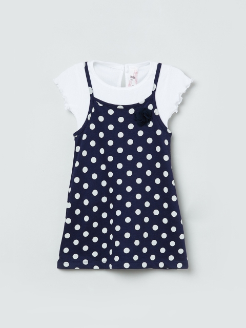 

max Girls Navy Blue & White Polka Dot Printed A-Line Dress