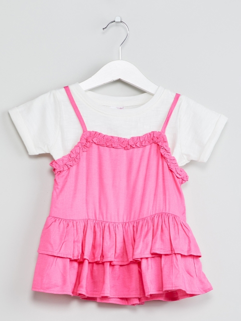 

max Girls White & Pink Colourblocked A-Line Dress