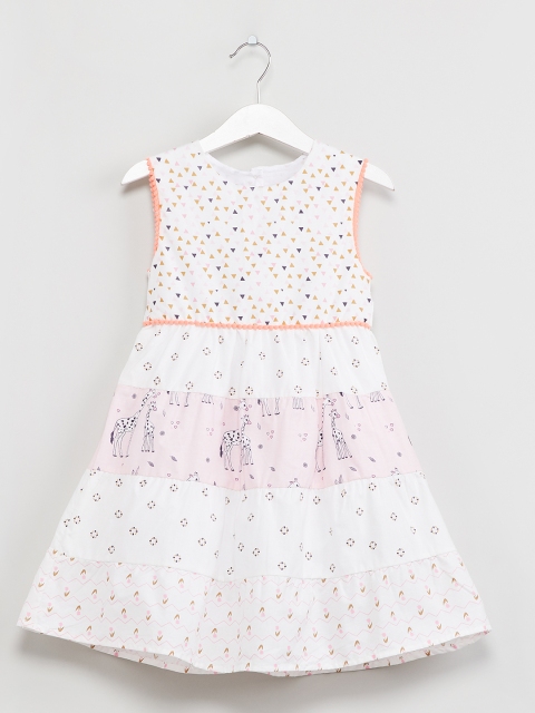 

max Girls White Printed A-Line Cotton Dress