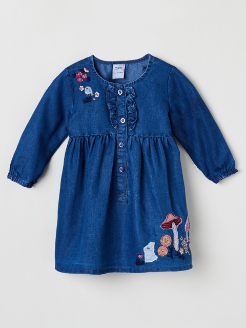 

max Girls Blue Solid Fit and Flare Cotton Dress