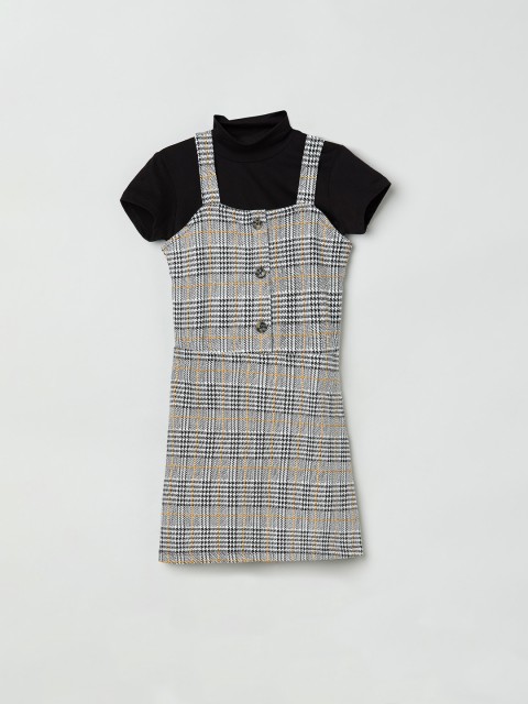 

max Girls White Checked Pinafore Dress