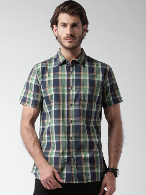 

SELA Navy & Green Checked Casual Shirt, Navy blue