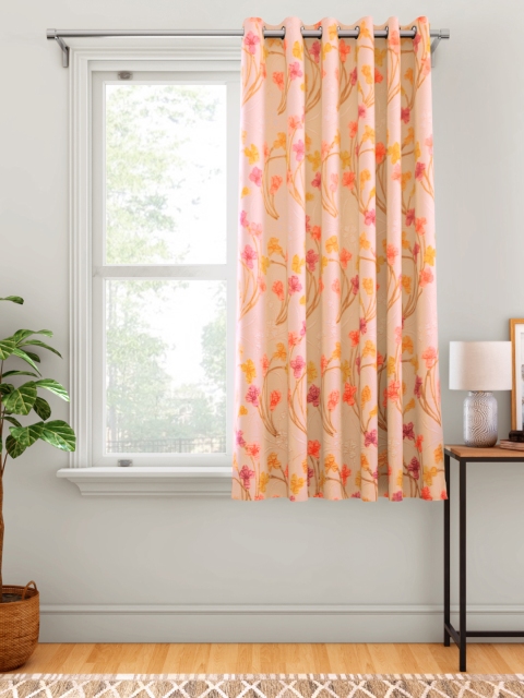 

Aura Peach-Coloured & Yellow Jacquard Floral Patterned Single Window Curtain
