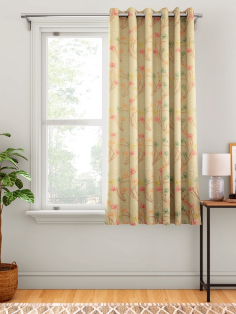 

Aura Beige & Green Jacquard Floral Patterned Single Window Curtain