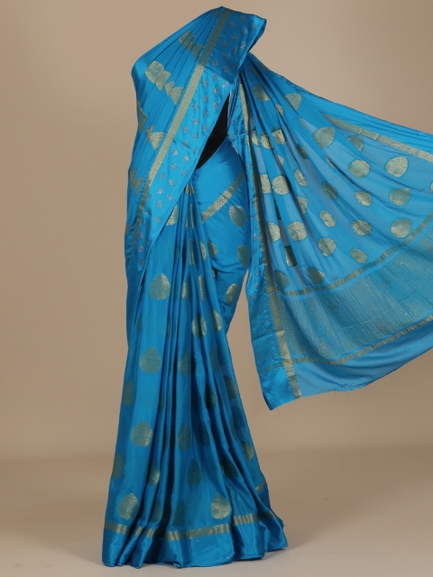 

Pothys Blue Woven Design Poly Chiffon Saree with Embellished Border