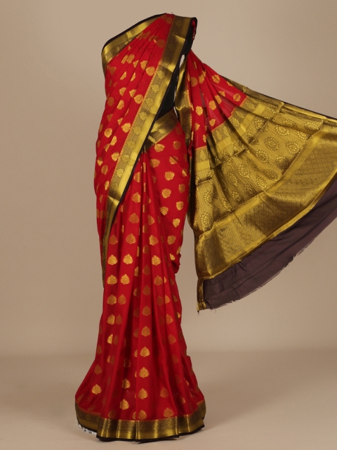 

Pothys Red & Gold-Toned Poly Chiffon Embroidered Saree