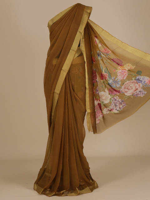 

Pothys Mustard Floral Printed Poly Chiffon Saree