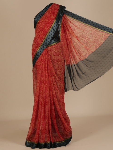 

Pothys Red Printed Poly Chiffon Saree