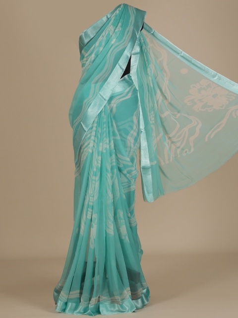 

Pothys Turquoise Blue Printed Saree with Satin Border