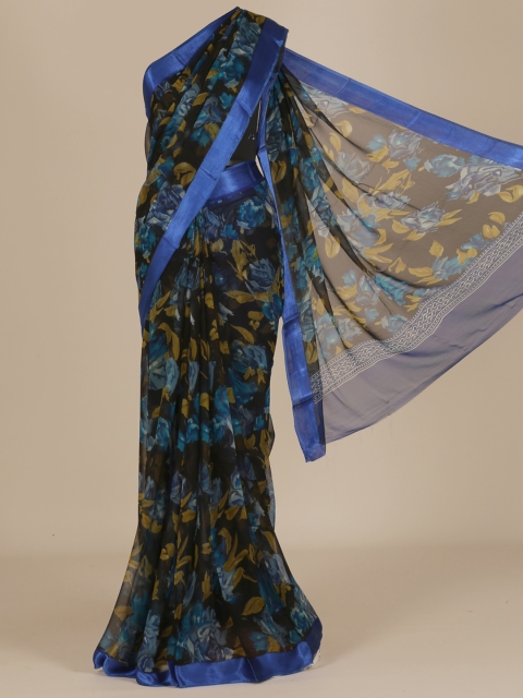 

Pothys Black & Blue Poly Chiffon Printed Saree