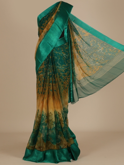 

Pothys Green & Cream-Coloured Poly Chiffon Printed Saree