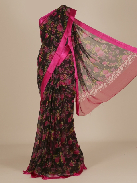 

Pothys Black Floral Printed Saree with Satin Border