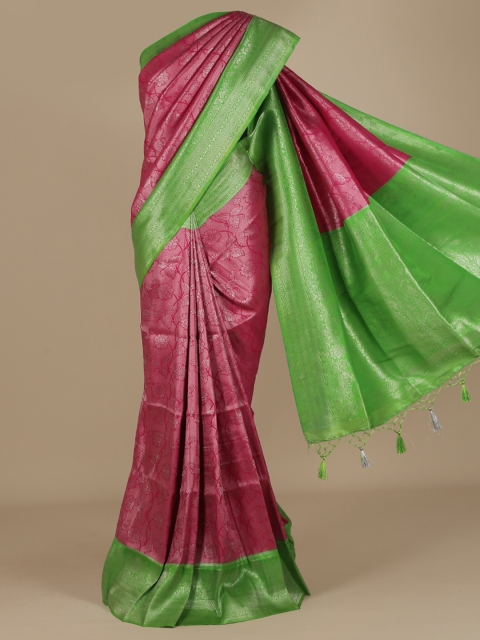 

Pothys Pink & Green Jute Silk Woven Design Saree