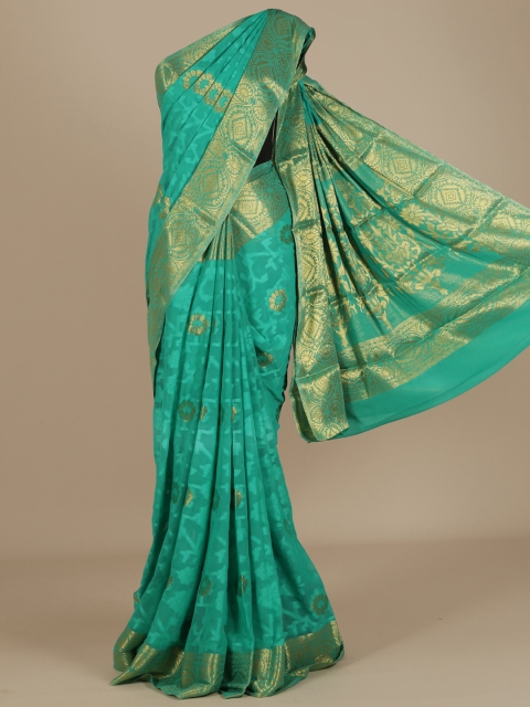 

Pothys Green & Gold-Toned Poly Chiffon Embroidered Saree