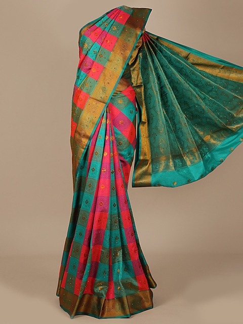 

Pothys Green & Pink Art Silk Woven Design Saree with Zari Border