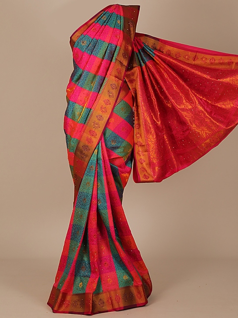 

Pothys Pink & Green Art Silk Woven Design Saree with Zari Border