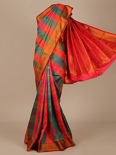

Pothys Green & Orange Art Silk Embroidered Saree