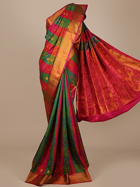 

Pothys Green & Pink Art Silk Checked Saree