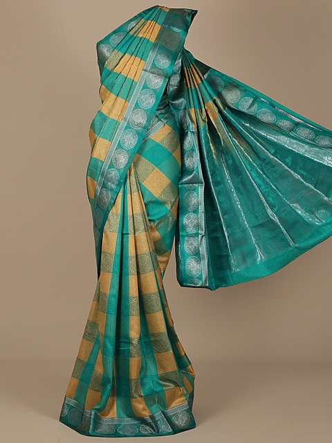 

Pothys Green & Yellow Art Silk Checked Saree