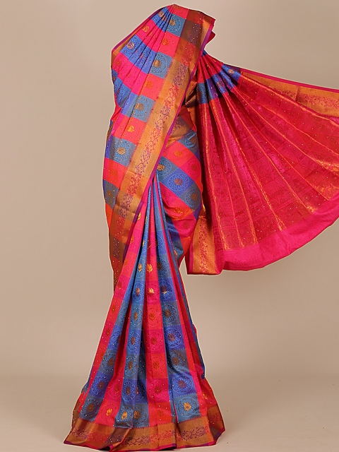 

Pothys Blue & Pink Art Silk Woven Design Saree with Zari Border