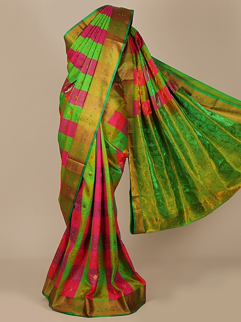 

Pothys Green & Pink Art Silk Checked Saree