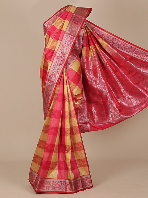 

Pothys Pink & Yellow Art Silk Woven Design Saree with Zari Border