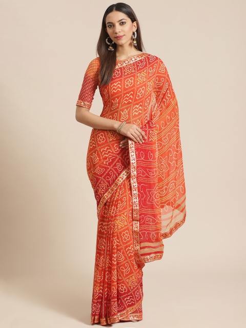 

Saree mall Orange & Maroon Printed Bandhani Saree