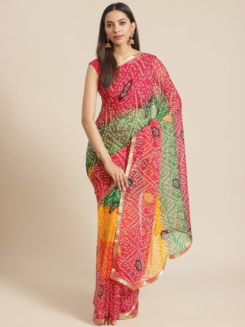 

Saree mall Magenta & Green Printed Bandhani Saree
