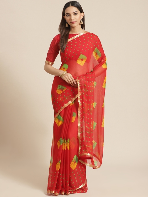 

Saree mall Red & Yellow Pure Chiffon Printed Bandhani Saree