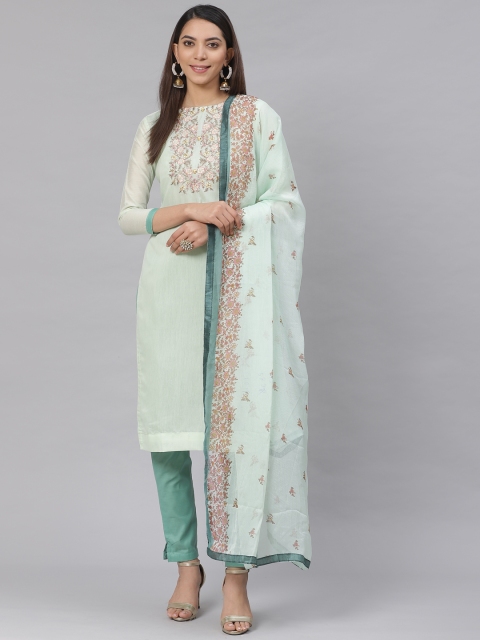

Saree mall Green & Pink Unstitched Dress Material
