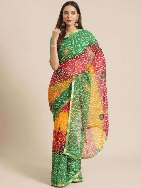 

Saree mall Green & Red Printed Bandhani Saree