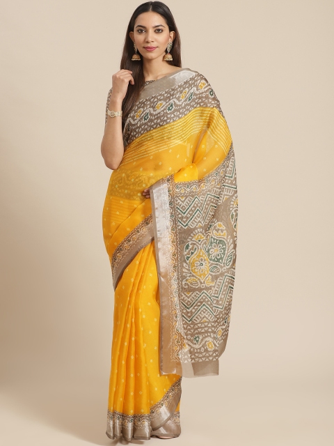 

Saree mall Yellow Block Print Saree