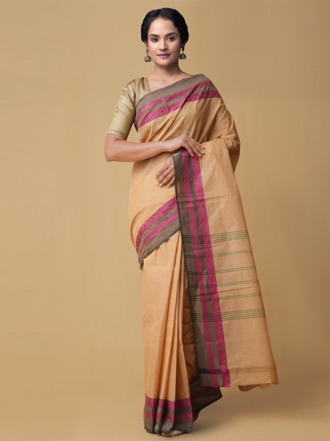 

Unnati Silks Beige Pure Cotton Solid Kanjeevaram Saree