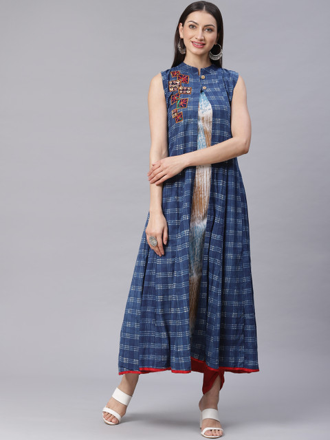 

Chhabra 555 Navy Blue & Red Printed Made to Measure Kurta & Dhoti Pants with Jacket