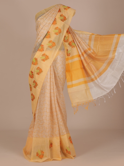 

Pothys Yellow Printed Cotton Blend Saree