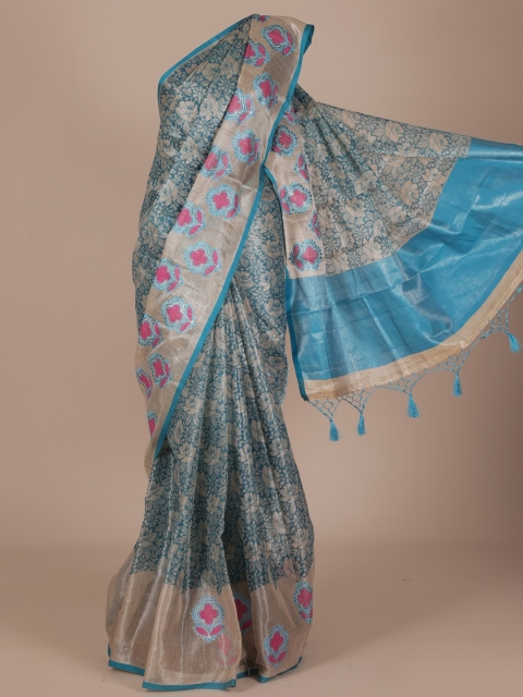 

Pothys Blue Woven Design Cotton Blend Saree