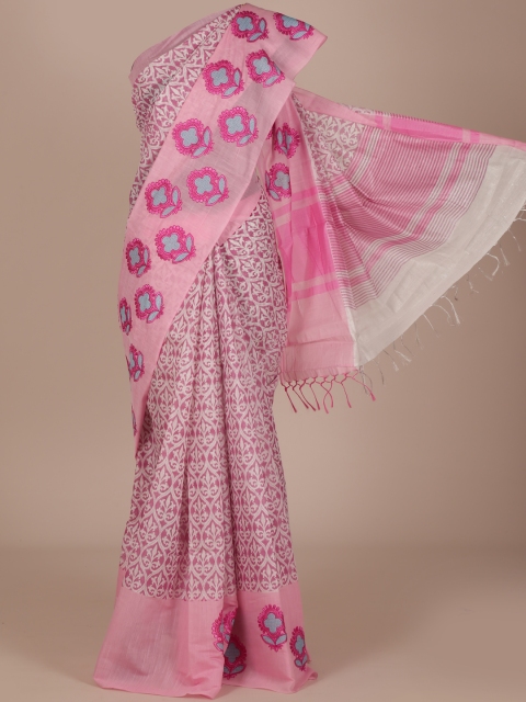 

Pothys Pink Printed Cotton Blend Saree