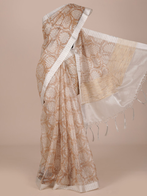 

Pothys Mustard Printed Manipuri Cotton Blend Saree with Cotton Border