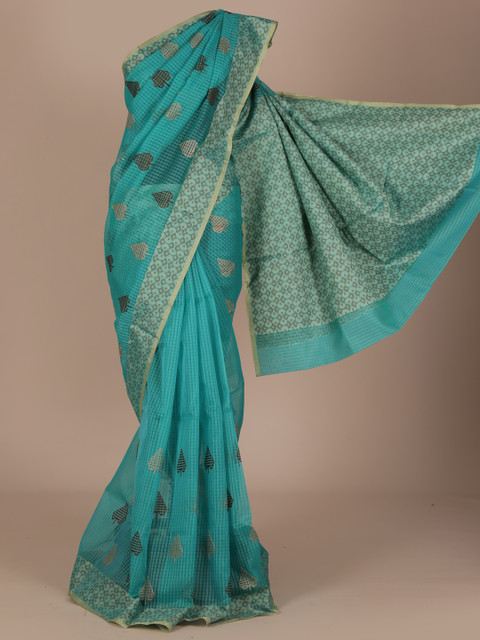 

Pothys Blue Embroidered Cotton Blend Saree
