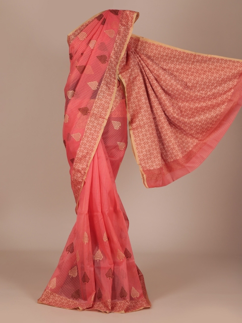 

Pothys Peach-Coloured & Gold-Toned Floral Embroidered Heavy Work Saree