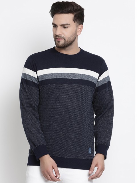 

COBB Men Navy Blue & White Striped Cotton Sweatshirt
