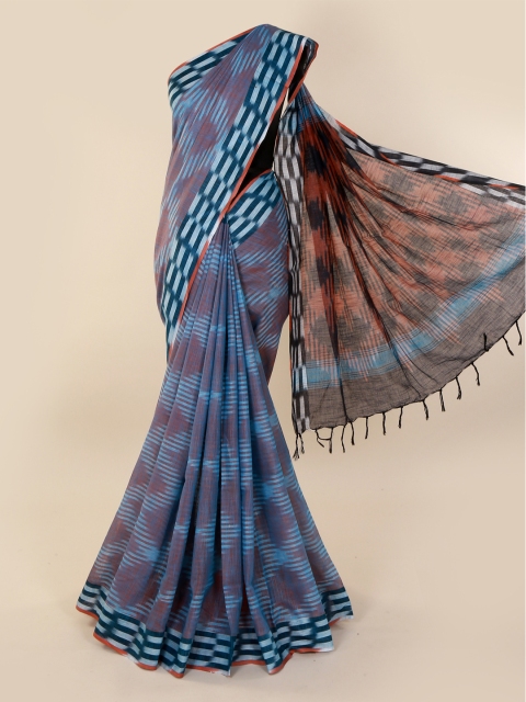 

Pothys Blue & Brown Linen Blend Printed Saree