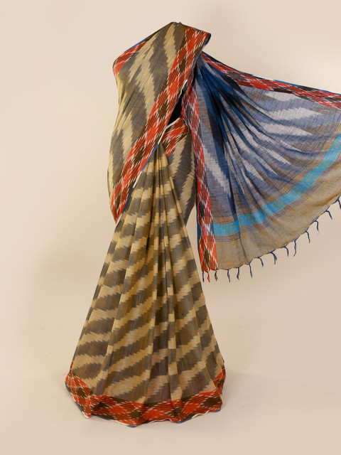 

Pothys Cream-Coloured & Brown Linen Blend Printed Saree